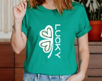 Camiseta del día de Lucky St Patricks, camiseta de trébol, camiseta de Green St Paddys, camiseta verde de la suerte, regalo del día de San Patricio, camiseta irlandesa, trébol de corazón
