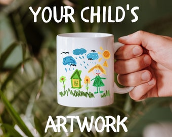 Custom Kids Drawing Mug, Personalized Child Art Mug, Kids Artwork Gift, Unique Child's Ceramic Mug, Gift for Mom, Gift for Dad, Ceramic Cup