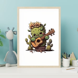 Kaktus spielen Ukulele druckbare Kunst, niedlicher Kaktus Druck sofortiger Download, Ukulele Dekor Geschenk, Kinderzimmer Kinderzimmer Wand Poster DIGITAL DOWNLOAD