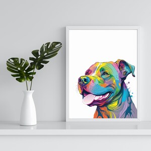 Happy Pit Bull Watercolor Printable Art, Pitbull Print Instant Download, Dog Decor Gift, Animal Wall Art, Colorful Poster, DIGITAL DOWNLOAD