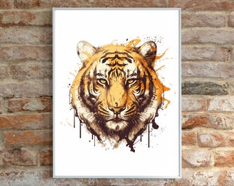 Tiger Watercolor Printable Art Tiger Print Instant Download Tiger Decor Gift Animal Wall Art Painting Cat Poster Wild Cat DIGITAL DOWNLOAD