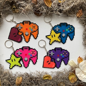 Nintendo 64 Controller Keychain | Mini Perler Beads