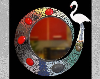 Miroir artistique décoratif en mosaïque rond multicolore avec pierres