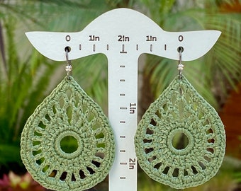Thread Crochet Drop Shape Earrings - Handmade/Hypoallergenic/Lightweight