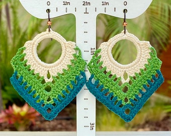 Thread Crochet Multicolor Boho Earrings - Handmade/Hypoallergenic/Lightweight