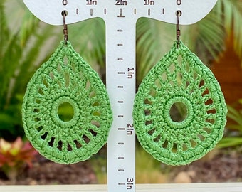 Thread Crochet Drop Shape Earrings - Handmade/Hypoallergenic/Lightweight