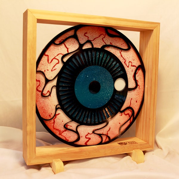 Framed art Eyeball fine art sculpture using recycled or upcycled LP vinyl records Comic art Dark art Limited Edition