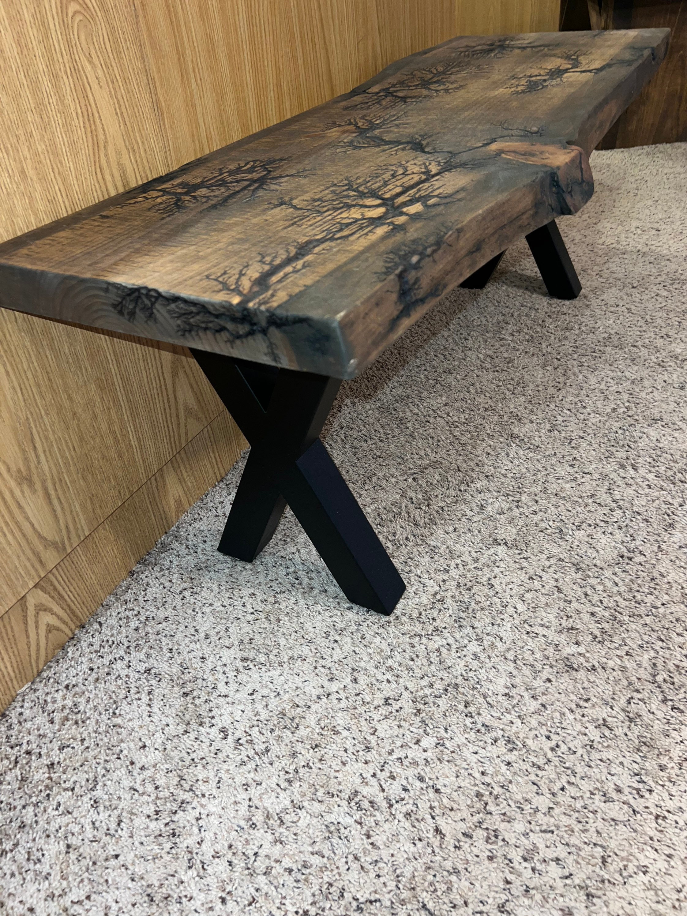 Rough Sawn Fractal Patterned Bench / Rustic Bench / Bench With X Legs