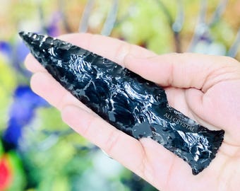 Hand Knapped Black Obsidian Athame Knife: Gemstone Crystal Blade