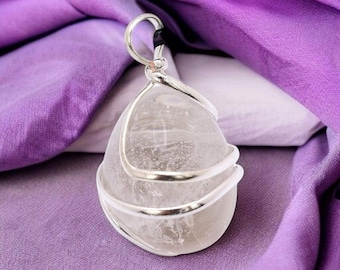Wire Wrapped Clear Quartz Crystal Pendant Necklace: Crown Chakra Healing