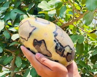 Uovo di drago settario naturale: geode di quarzo cristallino, decorazione per la casa (23 cm)