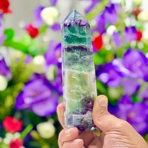 Rainbow Fluorite Point Tower: Banded Crystal Specimen, Home Decor (15CM)