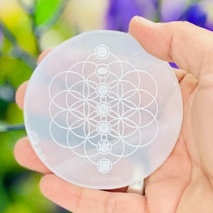 Chakra Engraved Selenite Charging Plate -Energetic Protection-Remove Negative Energy-Purification-Balance-Cleansing-Pooja-Reiki Healing