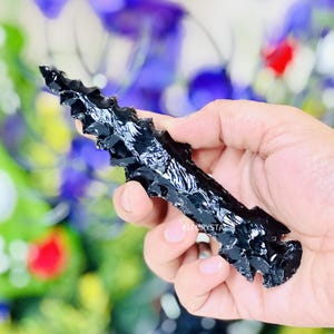 Black Obsidian Arrowhead: Handmade Crystal Knife Point (160mm)