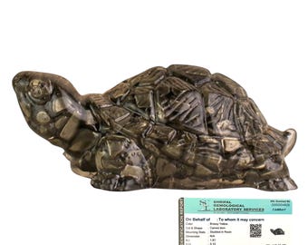 Tortue en pierre de pyrite certifiée originale, cristal d'orgonite pour la chance, décoration d'intérieur riche