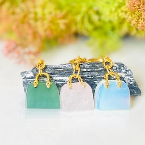 Beautiful Gemstone Purse Keychain,Natural Stone Crystal Keychain,Crystal Keychain - Rose Quartz-Green Jade-Opal Stone for Bag Accessory,Gift