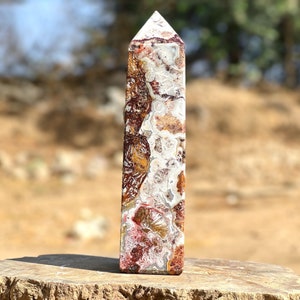 Large 23CM AAA+ Mexican Crazy Lace Agate Tower, Large Crystal Agate Point, Crazy Lace Obelisk Mineral Specimen Tower Home Decor Crystal Gift