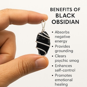 Wire Wrapped Black Obsidian Pendant Necklace: Spiritual Healing Crystal