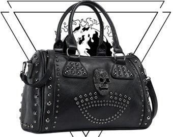 Sac à main gothique clouté, sac à main en forme de tête de mort, sac à bandoulière punk, sac à bandoulière d'horreur pour femme, parfait pour accessoire de costume d'Halloween