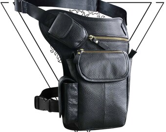 Leather Thigh Bag Hip Leg and Belt Pouch for Utility Travel and Passport Holder