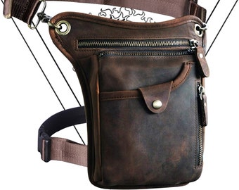 Utility Thigh Pouch, Leather Drop Leg Bag, Belt Holster, Hip Sling Pack, Utility Bum Bag