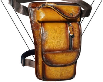 Practical Leather Drop Leg Bag Belt Thigh Pouch Holster Hip Sling Pack Utility Bum Bag