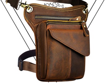 Utility Hip Belt Pouch Holster, Leather Drop Leg Bag, Thigh Sling Pack, Bum Bag