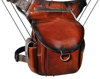 Utility Drop Leg Bag Leather Belt Thigh Pouch Holster Hip Sling Bum Bag Pack