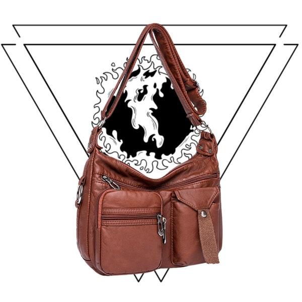 Retro Crossbody Bag Vegan Leather Shoulder Bucket Chic Handbag with Exterior Pockets