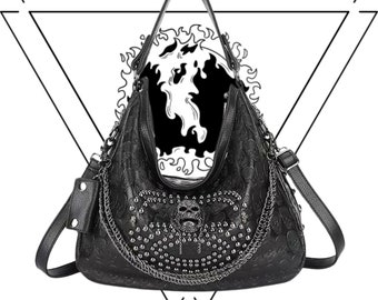 Goth Studded Sack Bag Vegan Gothic Skull Purse Handbag Punk Shoulder Bag Crossbody Cyberpunk Horror