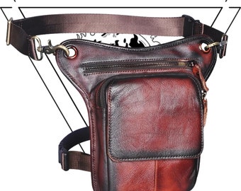 Leather Drop Leg Bag, Belt Thigh Pouch Holster, Hip Sling Pack, Utility Bum Bag