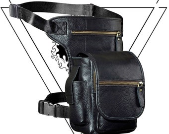 Utility Drop Leg Bag Leather Belt Pouch Holster Thigh Sling Pack Hip Bum Bag