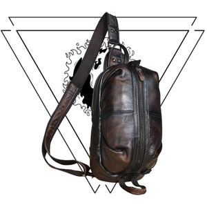 Crossbody Chest Pack, Small Leather Sling Shoulder Bag, Tactical Backpack Oil Dark Brown