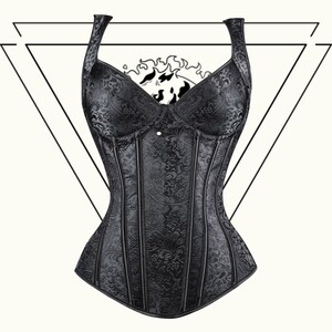 Overbust Corset Top Black Renaissance Bustier with Boning Vintage Lingerie