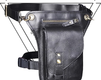 Vintage Leather Drop Leg Bag Versatile Utility Hip Sling Pack