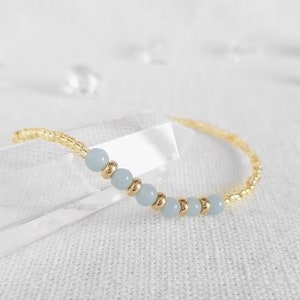 Angelite Gold Stretch Bracelet, 4mm Blue Gemstone Bead, Yoga Meditation Bracelet, Minimalist Delicate Dainty Handmade Jewelry Gift For Women image 2