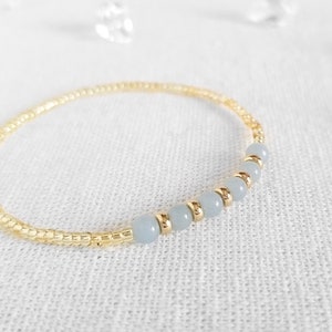 Angelite Gold Stretch Bracelet, 4mm Blue Gemstone Bead, Yoga Meditation Bracelet, Minimalist Delicate Dainty Handmade Jewelry Gift For Women image 3