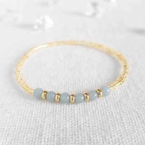Angelite Gold Stretch Bracelet, 4mm Blue Gemstone Bead, Yoga Meditation Bracelet, Minimalist Delicate Dainty Handmade Jewelry Gift For Women image 1