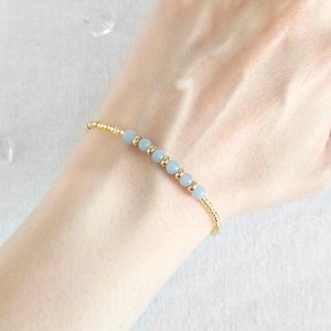 Angelite Gold Stretch Bracelet, 4mm Blue Gemstone Bead, Yoga Meditation Bracelet, Minimalist Delicate Dainty Handmade Jewelry Gift For Women image 4