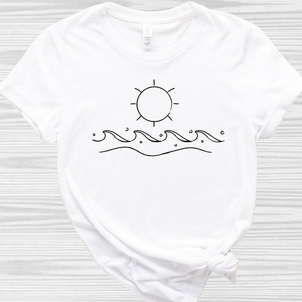Minimal Sun And Waves Shirt, Beach Lover Tee, Summer Beach T-Shirt, Minimalist Tee, Summer Vacation Shirt, Sunshine T-Shirt, Surfing T-Shirt