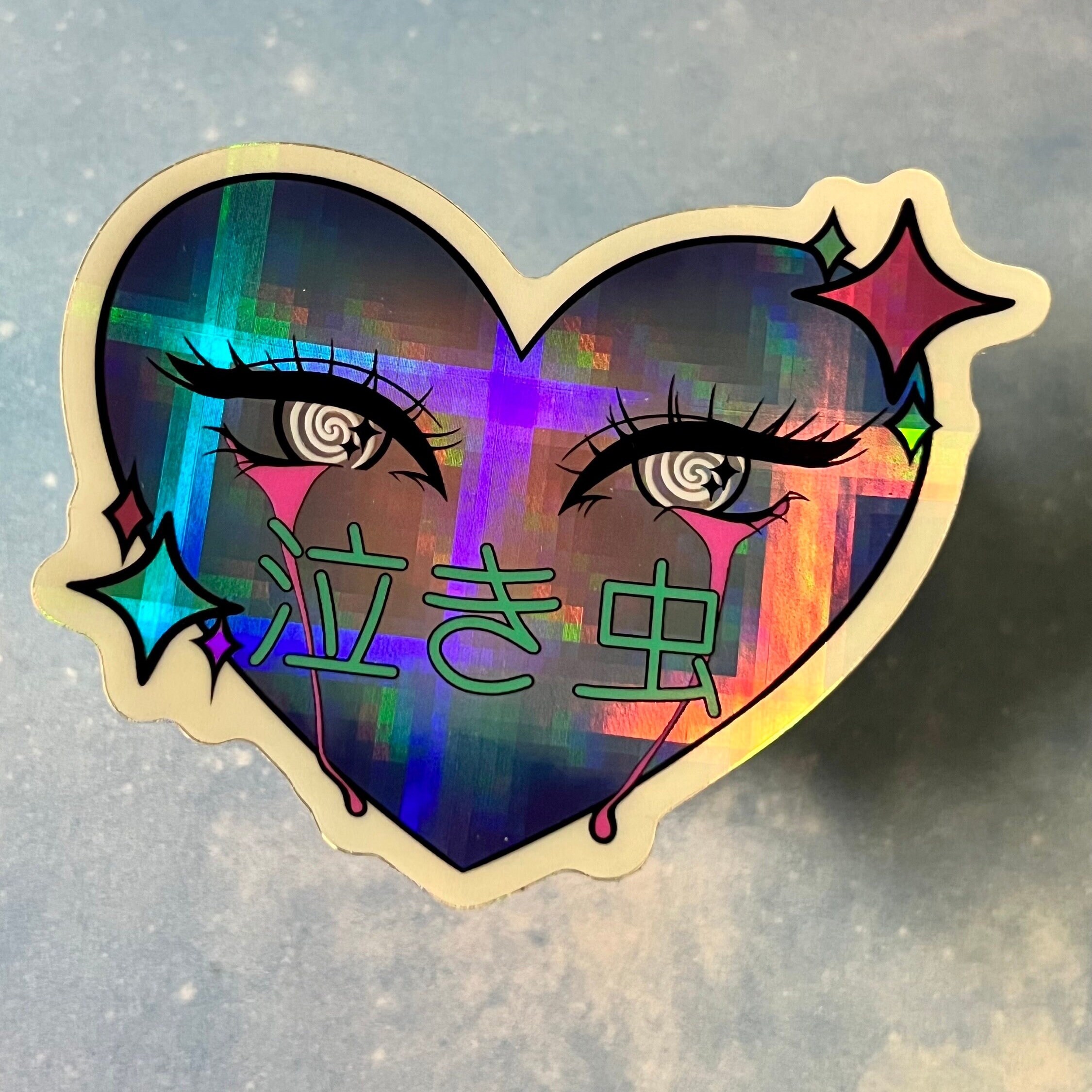 Crybaby Holographic Stickers | Sparkle and Rainbow Plaid Vinyl Sticker ...