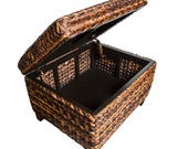 Woven Seagrass Storage Ottoman - with Safety Hinges, Living Room Decor