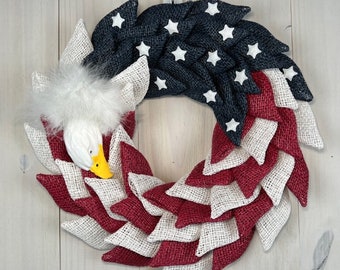 Red White Blue, 15inch Nyaon American Eagle Wreath Glory Patriotic Red White and Blue Eagle Wreath for Front Door Window Wall Decoration 