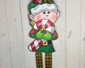 Santa’s Elf Christmas Door Hanger, Elf Design, Red and Green Holiday Decorations, Indoor/Outdoor Design, ShellysWreathsNMore