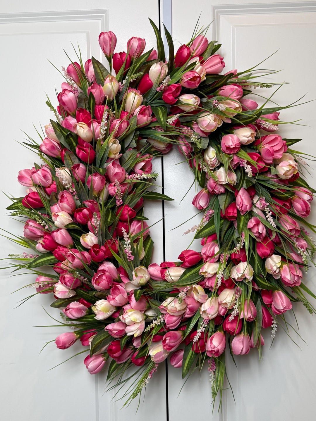 Pink Spring Tulip Wreath, Easter Tulip Wreath, Spring Silk Flower Door ...
