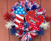 Patriotic Wreath with Firecrackers and Fireworks, Red White and Blue Wreath, 4th of July Wall Decorations, Shelly's Wreaths and More