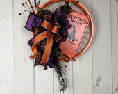 Halloween Wreath with Witch’s Broom on a Bike Rim, Whimsical Front Porch Decorations, Fall Front Door Wreath, Halloween Decorations