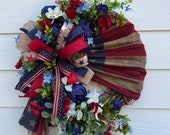 Patriotic Wreath with Flag, Old Glory Flag Wreath,Memorial Day Decor, 4th of July Porch Decor, Veteran Day Wreath, Americana Decorations
