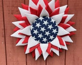 Patriotic Wreath, Flower Shaped Patriotic Wreath, Red White and Blue Sunflower, 4th of July Wreath,  Veteran Day, Shelly's Wreaths and More