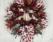 Old Fashion Red Christmas Wreath with Battery Operated Candle, Holiday Frnt Door Decoration, Xmas Wall Hanger, Seasonal, ShellysWreathsNMore